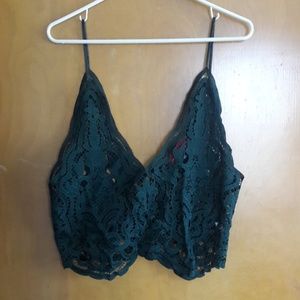 Green, lace crop top